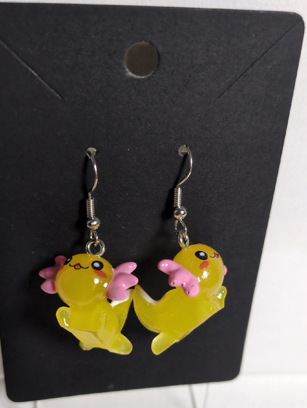 Cute Yellow Axolotl Dangle Earrings with Pink Gills